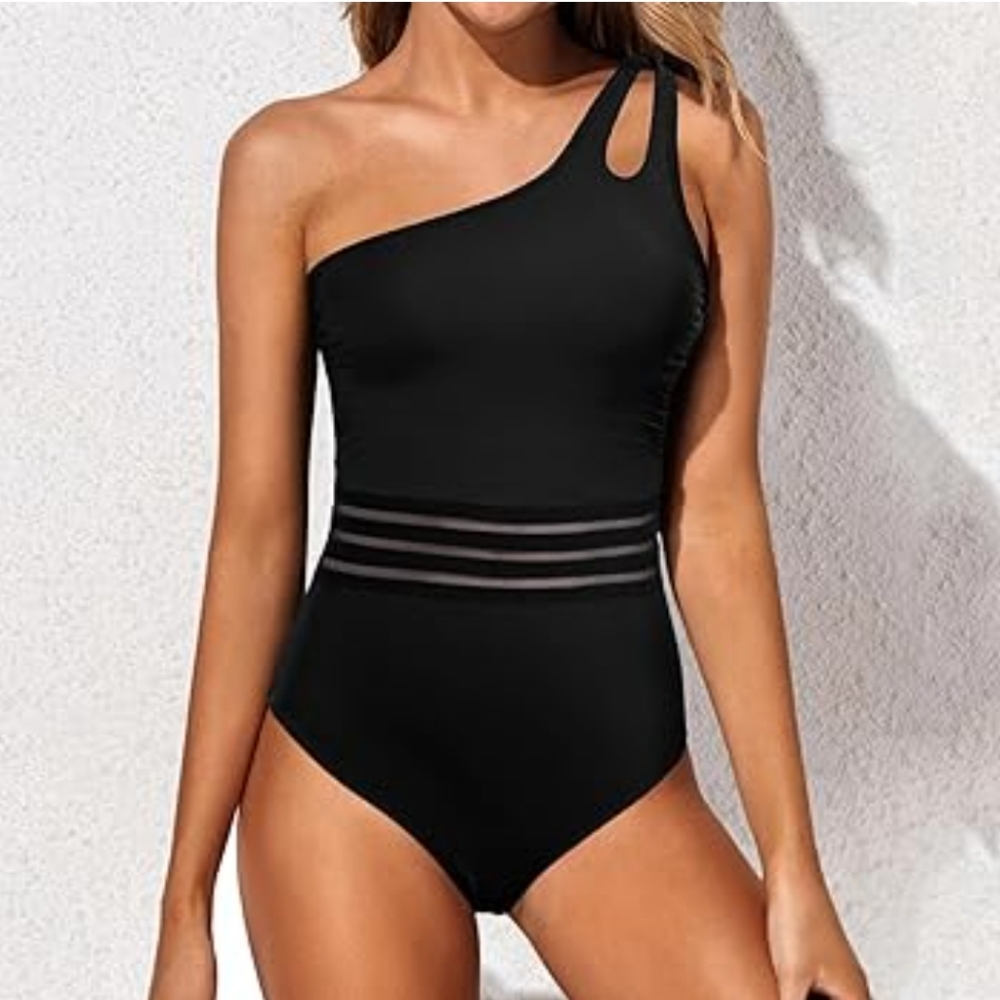 NWT Holipick Black One Shoulder One Piece Swimsuit Size XL
